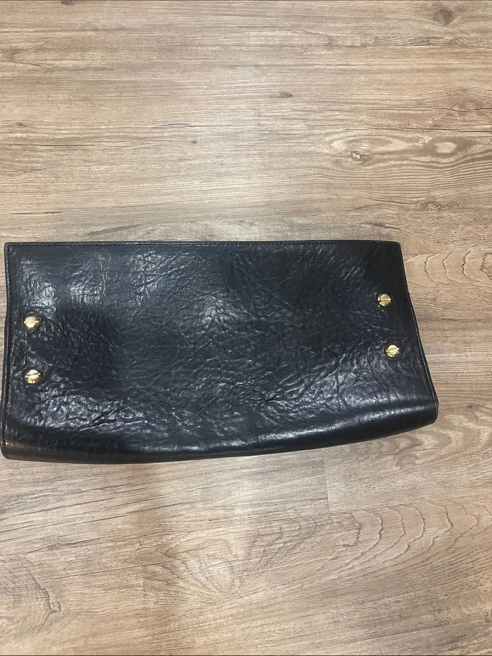 Black Leather Clutch with Gold Hardware